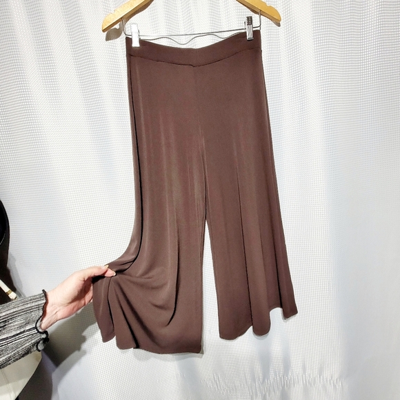 Willi Smith Pants - Willi Smith Brown High Rise Wide Leg Crop Silky Pants (M)